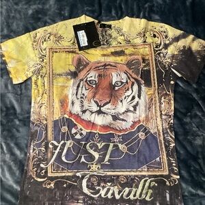 Just Cavalli Yellow and Brown Tiger Print Tee